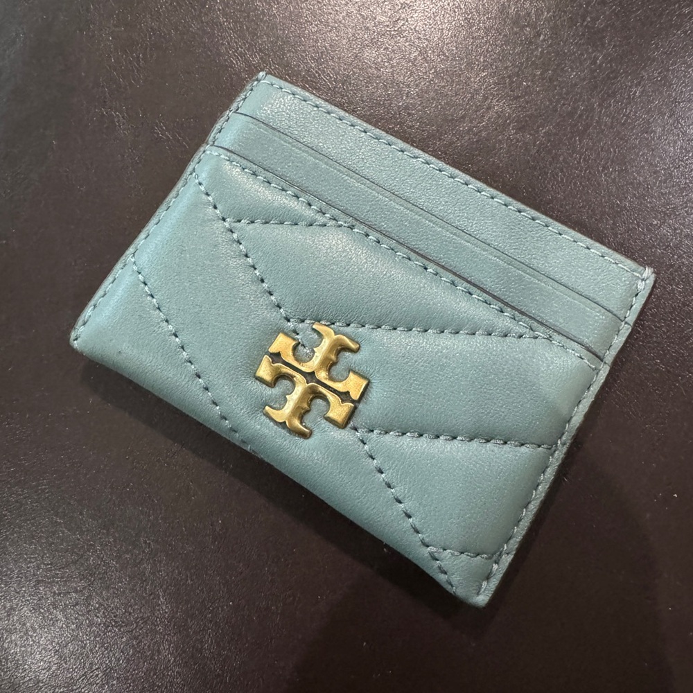Tory Burch Kira Chevron Quilted Card Holder in Blue with Gold Logo